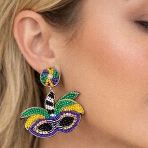 Viola Beaded Mardi Gras Mask Earrings made by my mother